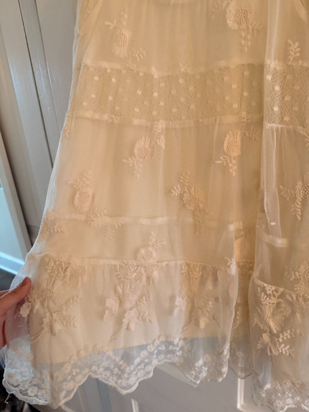 Forever 21 Lacy Tiered Babydoll Dress | Cream White | Women's L - Picture 4 of 5